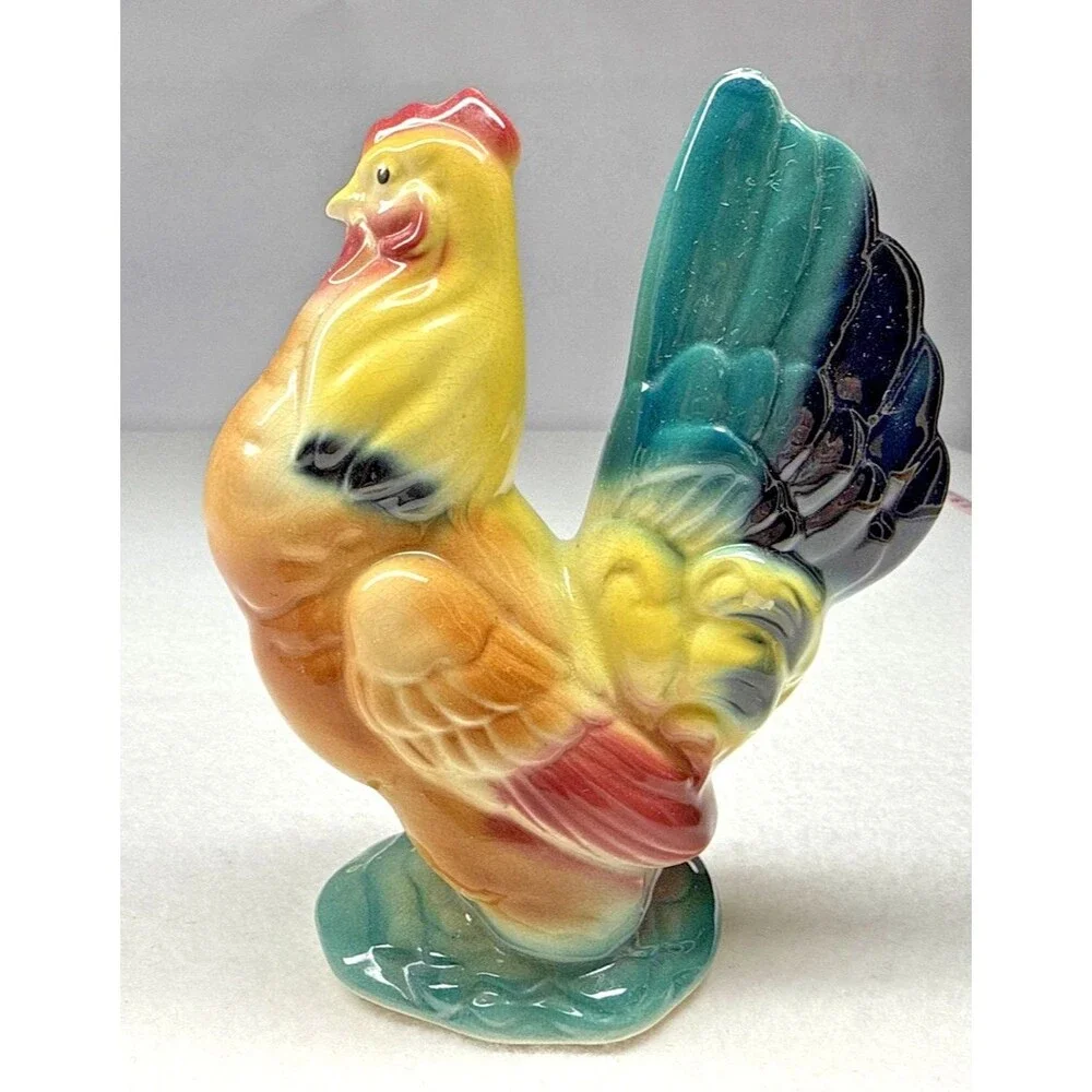 Royal Copley Rooster Figurines Set of 2 Vintage Ceramic Chicken Farmhouse Decor